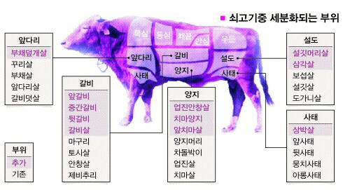 [단독]쇠갈비, 앞·중간·뒷갈비로 세분화