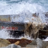 [포토] 고성 해안가에서 발견된 북한 소형 목선