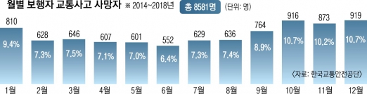 겨울 퇴근길 보행자 사고 최다 “속도 낮추고 스몸비족 규제를”