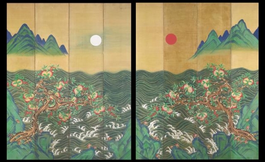 ‘일월반도도’, 1900년 전후, 견본채색, 국립고궁박물관 소장