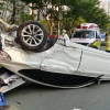 [포토] 차량에 부딪혀 전복된 BMW