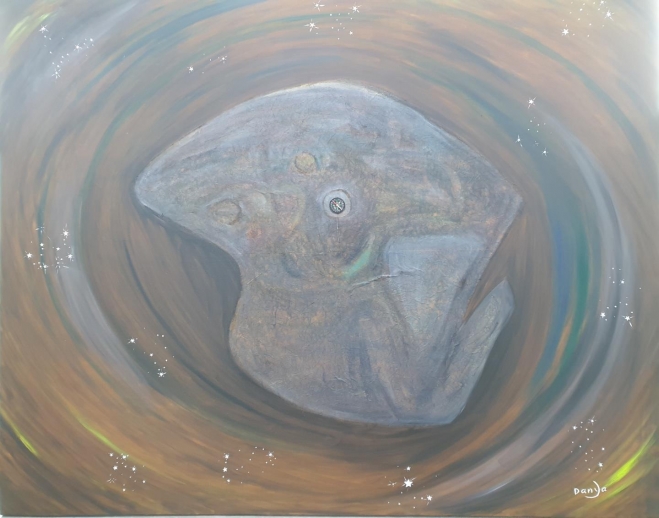 주은화, 거북바위와 별자리, 160×130cm, 혼합화(Mixed Media on canvas), 2021년