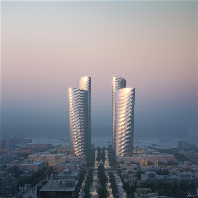 현대건설이 카타르에 시공 중인 루사일 플라자 타워의 모습. 내년에 준공 예정인 건물로, 아직 공사 중임에도 이미 지역의 랜드마크로 자리잡았다. 루사일 플라자 타워 프로젝트는 총 4개의 구획(PLOT)으로 돼 있는데, 현대건설은 이 중 PLOT3과 PLOT4 공사를 맡았다.  현대건설 제공