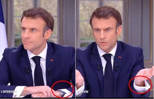 에마뉘엘 마크롱 프랑스 대통령이 지난 22일(현지시간) 오후 TF1, 프랑스2 방송과 진행한 생방송 인터뷰에서 연금개혁의 필요성에 대해 설명하고 있다. LCI 유튜브 갈무리