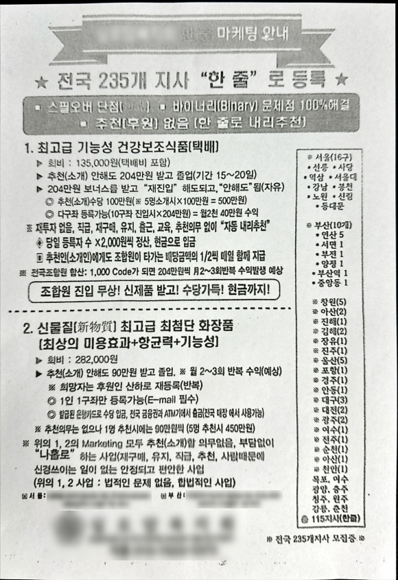 남편 유산 투자했는데…건강식품 사업한다며 노인 등친 일당 적발