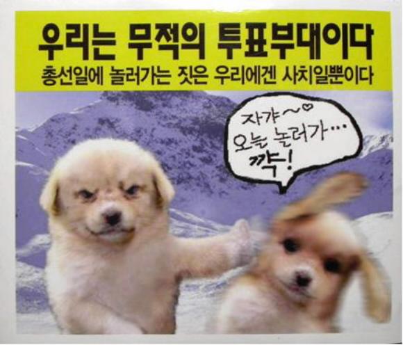2004년 총선 당시 인터넷을 통해 확산된 ‘개죽이’ 투표독려 포스터. 서울신문포토라이브러리