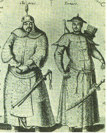 서양인이 그린 청군 무장(武將)의 모습. 왼쪽은 한인(漢人)이고 오른쪽은 만주인이다. 출전 ‘중국의 역사’(고단샤 펴냄).
