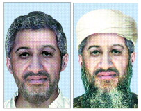 컴퓨터 기술을 이용해 만든 빈 라덴의 최근 이미지. 미 연방수사국(FBI)은 면도를 한 모습(왼쪽)과 기존 모습에 더 나이 든 모습을 공개했다.