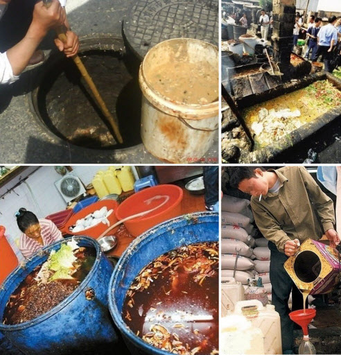 음식물 쓰레기나 하수도에서 건져낸 기름 찌꺼기를 이용해 만들어내는 ‘쓰레기 식용유’ 제조 과정이 담긴 사진이 인터넷에 공개돼 충격을 주고 있다. 사진은 중국의 한 누리꾼이 폭로한 쓰레기 식용유 제조과정. 연합뉴스