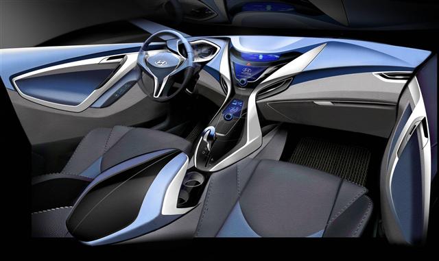 오는 8월 출시될 현대차 아반떼의 내부 인테리어 이미지 모습. 역동적이고 미래지향적인 디자인으로 설계됐다. 현대자동차 제공 