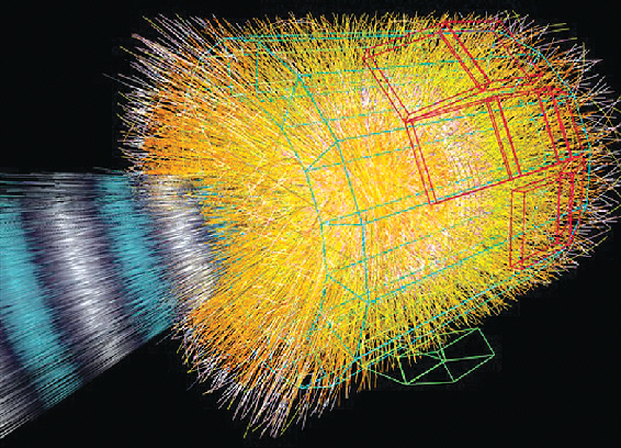 실험용 터널 구조물인 LHC안에서 납이온이 충돌, 극초고온을 만들어내는 모습.