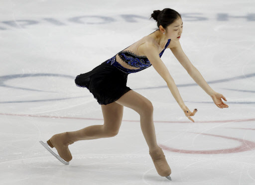 모스크바 세계선수권대회에 출전하는 김연아가 29일 러시아 모스크바 메가스포츠 아레나에서 열린 쇼트프로그램 드레스 리허설에서 지젤을 훈련하고 있다. 연합뉴스