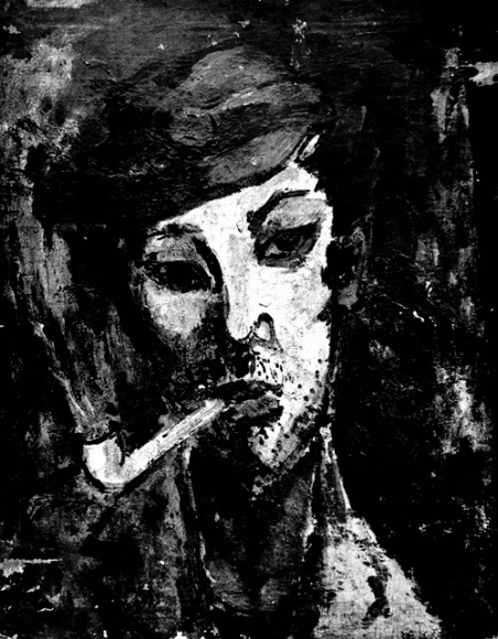 이상의 절친한 친구였던 ‘곱추화가’ 구본웅이 1935년에 그린 이상의 모습. 당시 시대상을 반영하듯 우중충한 배경에 꼬나보는 듯한 느낌의 시선이 인상적이다. 제목은 ‘친구의 초상’.