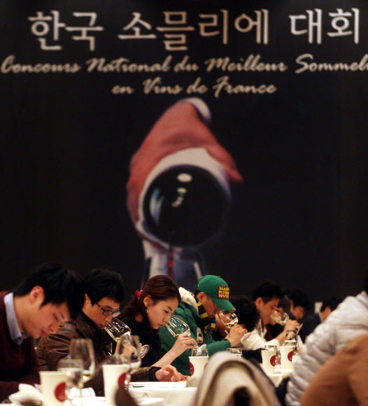 제11회 한국 소믈리에 대회 1차 예선이 13일 서울 플라자호텔에서 열리고 있다. 프랑스 농식품 수산부가 주최하고 프랑스 농식품 진흥공사가 주관한 이번 예선에는 250여명이 참가했다. 연합뉴스