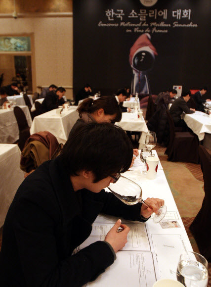 제11회 한국 소믈리에 대회 1차 예선이 13일 서울 플라자호텔에서 열리고 있다. 프랑스 농식품 수산부가 주최하고 프랑스 농식품 진흥공사가 주관한 이번 예선에는 250여명이 참가했다. 연합뉴스