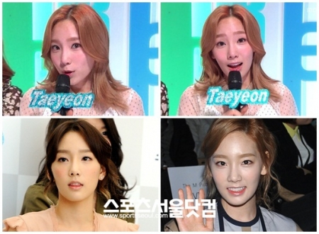 소녀시대 태연이 14일 방송에서 달라진 얼굴로 네티즌들을 놀라게 했다. 아래는 얼마 전 모습들<br>MBC ‘쇼! 음악중심’ 방송캡처, 스포츠서울닷컴DB