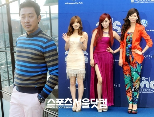 배우 하정우(왼쪽)가 소녀시대 유닛 태티서의 삼촌팬임을 밝혔다.