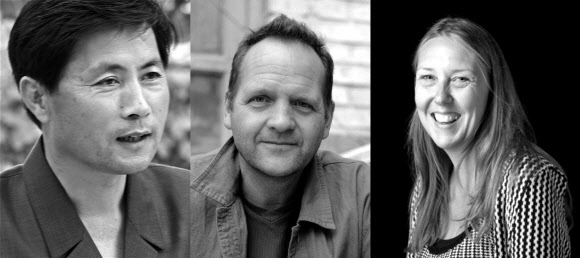 오는 10월4일 개막하는 부산국제영화제에서 상영될 북한과 서양의 첫 합작영화 ‘김동무는 하늘을 난다’ 감독들. 왼쪽부터 북한 김광훈 감독, 영국 니콜라스 보너 감독, 벨기에 안자 델르망 감독. 부산국제영화제 조직위원회 제공/연합뉴스