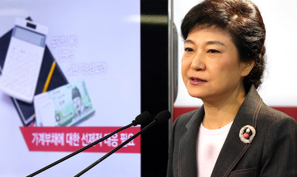 새누리당 박근혜 대선후보가 11일 오후 서울 여의도 당사에서 가계부채 해결을 위한 7대 정책과제를 발표하고 있다. 박 후보는 최대 18조원 규모의 ‘국민행복기금’을 만들어 가계부채 문제를 해결하는 방안을 대선공약으로 추진하겠다고 밝혔다. 연합뉴스