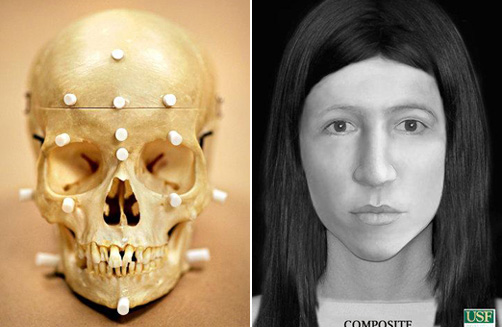 미스 파나소프키의 유골(왼쪽)과 이를 통해 재구성한 실제 얼굴.
