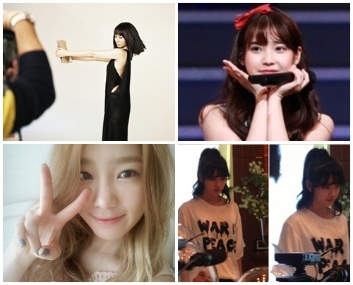 배우 배두나, 가수 아이유, 미쓰에이 수지, 소녀시대 태연(왼쪽 위부터 시계방향)<br>온라인 커뮤니티, 인스타그램