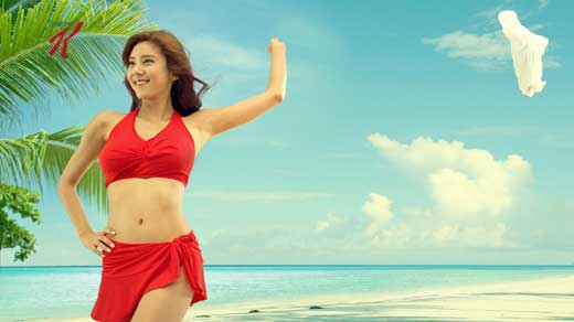 가수 손담비가 비키니 몸매를 뽐내고 있다. 농심켈로그 제공