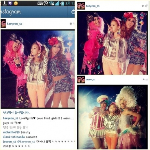 태연은 19일 자신의 SNS인 인스타그램에 ‘러브 & 걸즈’ 뮤직비디오 촬영장에서 찍은 세장의 사진을 올렸다.<br>태연 인스타그램