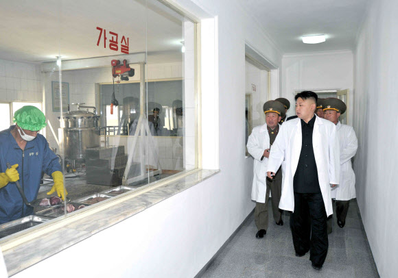 北김정은,군부대 돼지공장 시찰