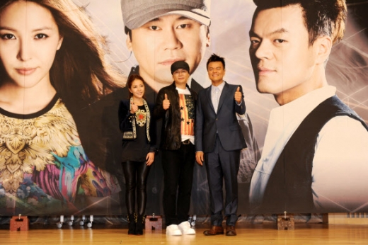 ‘K팝스타2’ 기자간담회에 참석한 보아(왼쪽부터), 양현석, 박진영.<br>연합뉴스