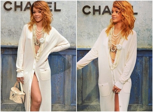 리한나가 아찔한 의상을 입고 샤넬 패션쇼에 참석해 포즈를 취하고 있다.<br>리한나 인스타그램<br>