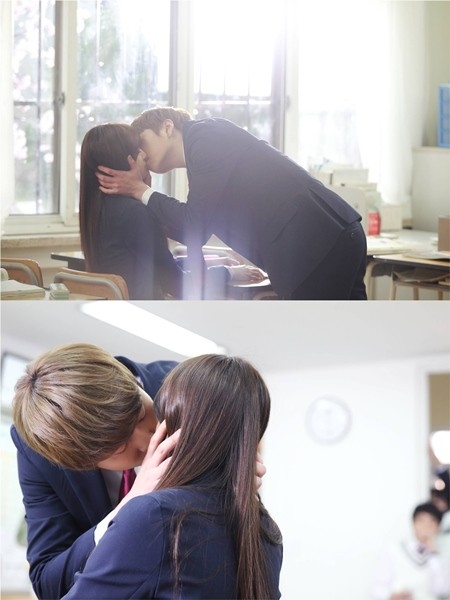비스트의 용준형(23)이 케이블채널 Mnet의 드라마 ‘몬스타’를 통해 과감한 키스장면을 공개했다.<br>CJ E&M제공