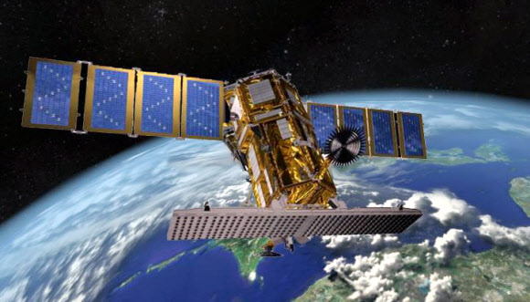 아리랑 5호가 22일 오후 8시39분(한국시간 오후 11시39분)에 러시아 야스니(Yasny) 발사장에서 예정대로 발사됐다. 위 사진은 아리랑 5호의 상상도와 지구 사진을 합성한 모습. 한국항공우주연구원 제공