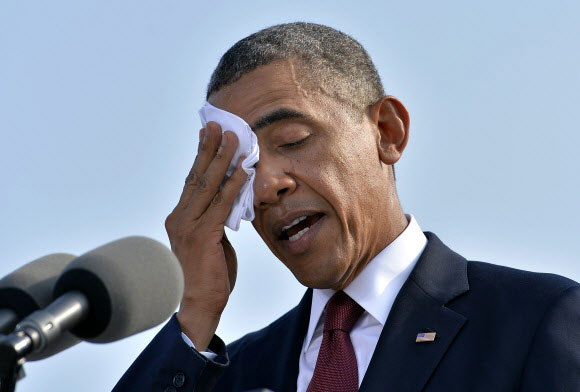 버락 오바마 미 대통령이 11일 국방부에서 열린 9·11 테러 12주년 추모행사에서 연설하고 있다. AFP 연합뉴스