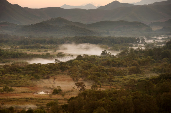 철원평야 비무장지대(DMZ)의 아침. 2013년 가을 강원도 철원군 중부전선.  연합뉴스