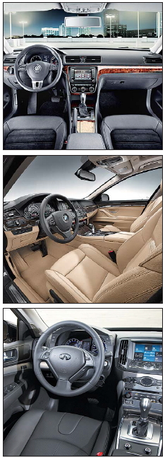 위부터 폭스바겐코리아 파사트, BMW 뉴520d, 인피니티 G25 스마트의 내부. 각사 제공