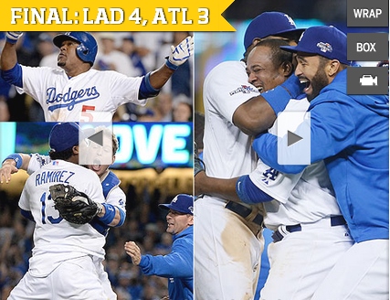 후안 유리베의 투런 홈런으로 역전승을 거둬 챔피언십시리즈에 진출한 LA 다저스. / LA 다저스 홈페이지 캡처