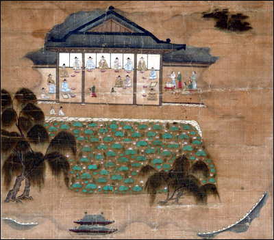 1629년 이기룡이 그린 ‘남지기로회도’를 보면 버드나무가 우거지고 연꽃이 만발한 남지 옆 정자에서 원로대신들이 연회를 즐기고 있다.