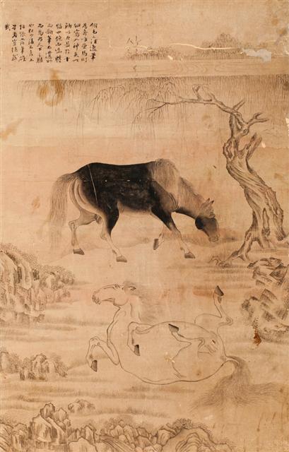 조선 후기의 곤마도. 암수 두 마리의 말이 노니는 장면을 그린 것으로 부부 금실과 다산(多産)을 상징한다. 국립중앙박물관 제공