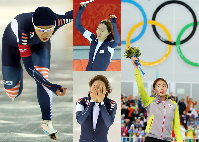 <올림픽> 이상화 ‘소치 정복의 꿈’ 달성  ‘빙속여제’ 이상화가 11일 오후(현지시간) 러시아 소치 해안클러스터의 아들레르 아레나에서 열린 2014 소치 동계올림픽 스피드스케이팅 여자 500ｍ 경기에서 금메달을 차지한 뒤 기뻐하고 있다. 연합뉴스