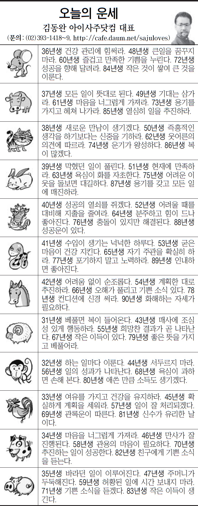 [오늘의 띠별 운세] 2014년 2월 17일 월요일 (오늘의운세)