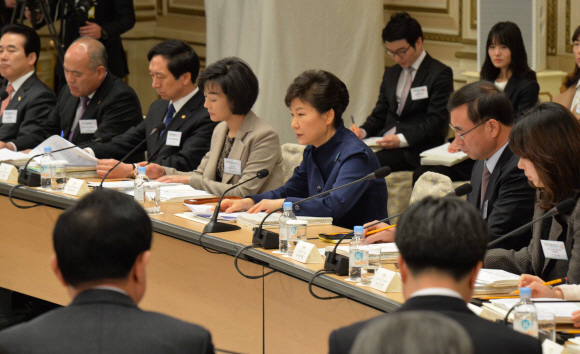 박근혜대통령이 20일 오전 청와대에서 열린 기재부.공정거래위.금융위 업무보고에서 모두발언을 하고있다.