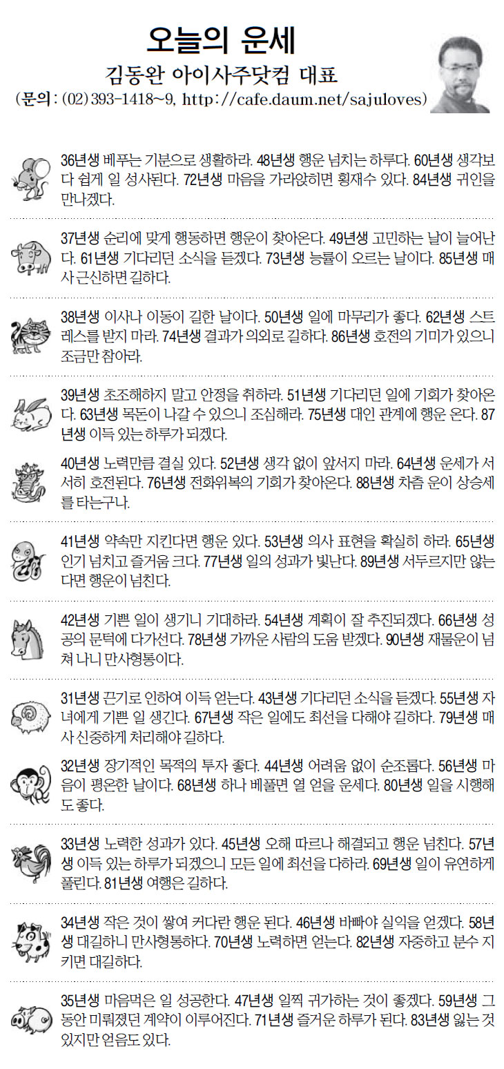 [오늘의 띠별 운세] 2014년 3월 19일 수요일 (오늘의운세)