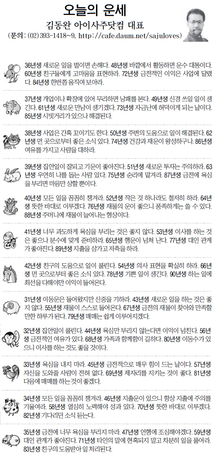 [오늘의 띠별 운세] 2014년 4월 1일 화요일 (오늘의운세)