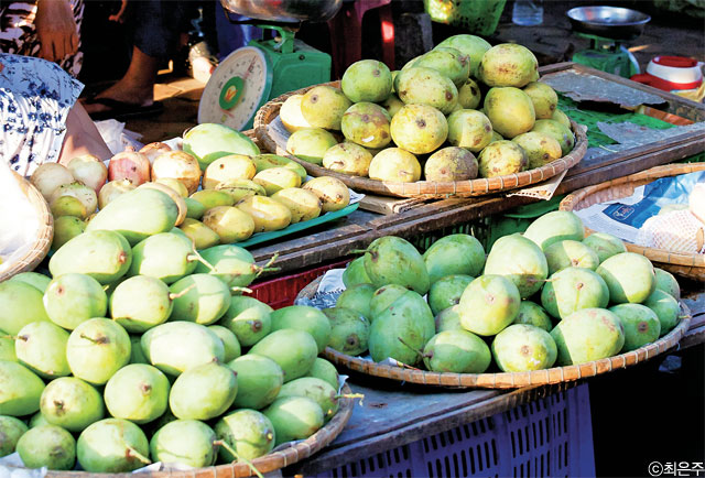 시장 사람들은 저마다의 물건을 내어놓고 손님을 기다린다. 과일, 채소 등 각종 먹을거리와 가축들이 시장 골목을 빼곡하게 채우고 있다.