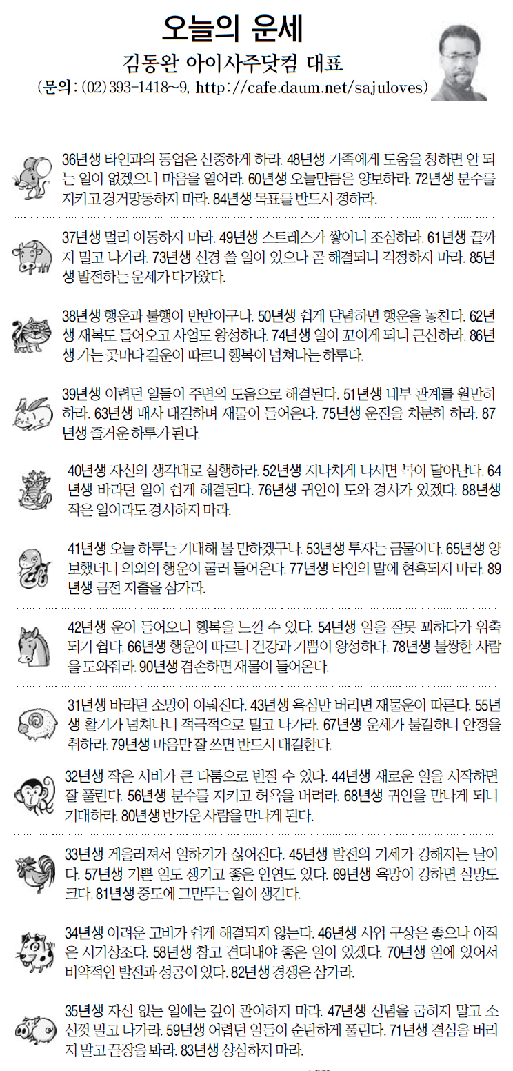 [오늘의 띠별 운세] 2014년 4월 11일 금요일 (오늘의운세) 