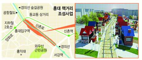 경의선 홍대입구역에는 호텔, 쇼핑시설을 아우르는 복합 역사가 조성된다. 책거리는 그 옆 경의선 부지에 들어선다.<br><br>마포구 제공