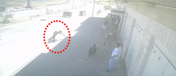지난 15일 ‘나크바’ 시위에 참가한 팔레스타인 소년(점선 안)이 이스라엘군이 쏜 총에 맞고 쓰러지고 있다. 가디언 홈페이지 화면 캡처