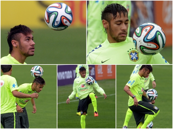 머리, 가슴, 무릎 등 다양한 신체 부위로 저글링 중인 브라질 축구대표팀의 네이마르 다 실바(Neymar da silva) ⓒ AFPBBNews=News1