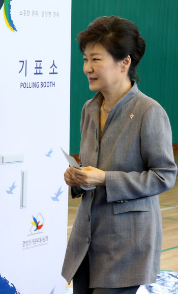기표소 들어가는 박근혜 대통령
