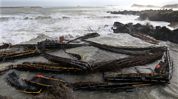 태풍에 파손된 해상 가두리양식장